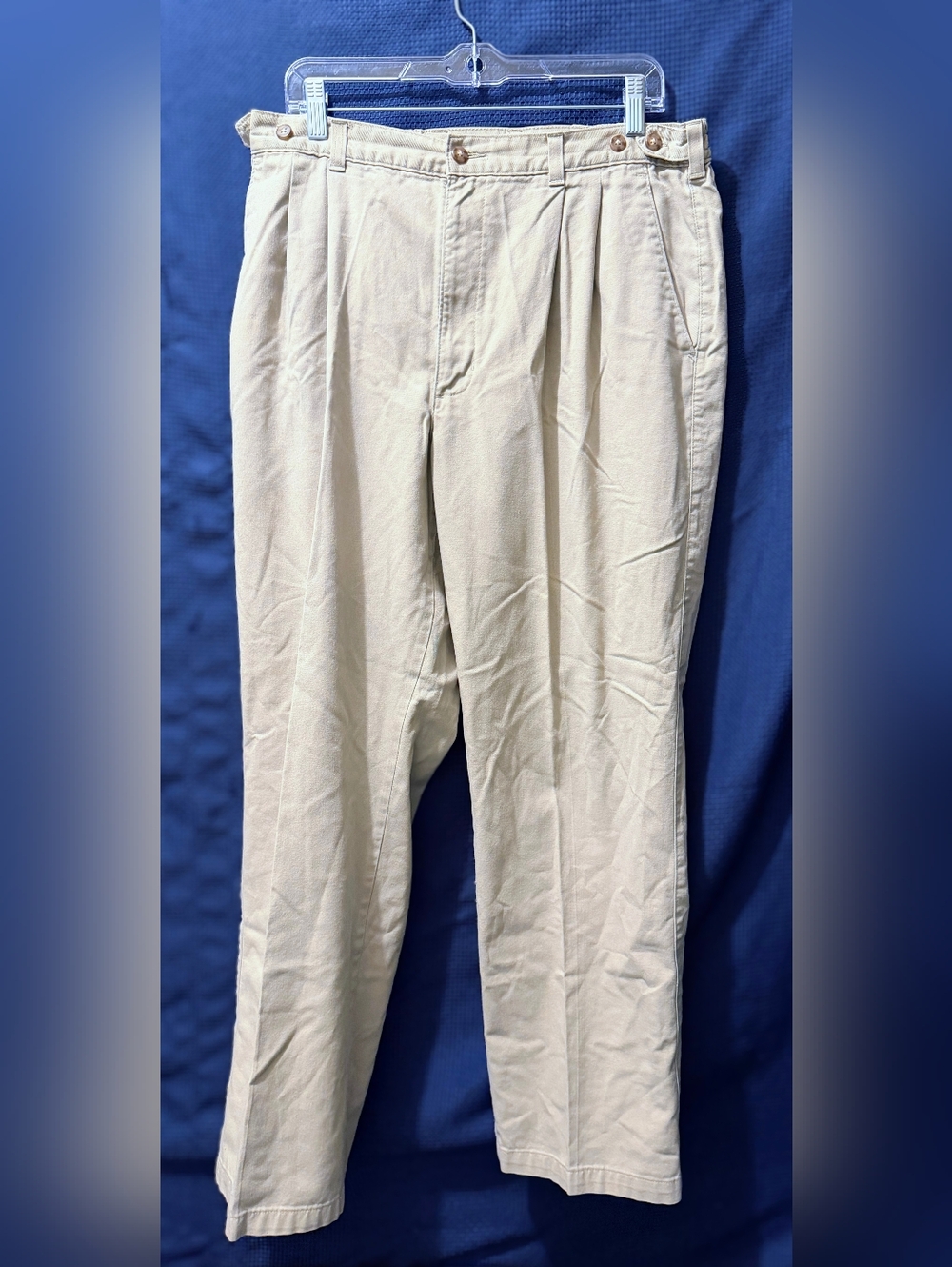 Men's Pleated Chino Pants in Cream - Classic Casual Fit 36x32